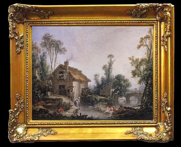 framed  Francois Boucher Landscape with a Watermill, Ta092